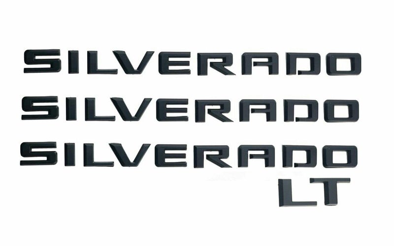 4Pcs Set 20192023 Silverado LT Emblem 3D Letters Fender Door Rear Tailgate Trunk Tailgate Badges Nameplate Sticker Replacement for Silverado 84300948 Matte Black