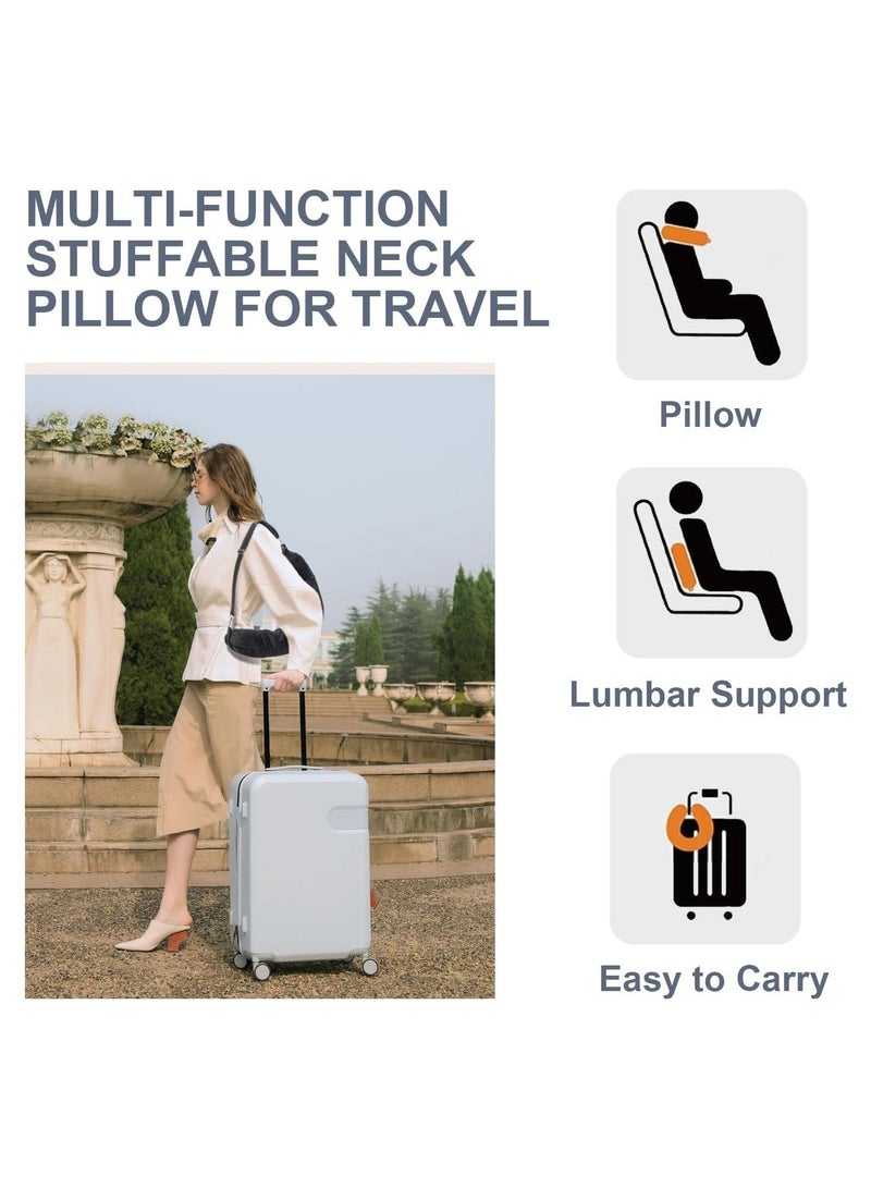 Multifunctional Stuffable U-Shaped Travel Neck Pillow with Storage, Transformable Carry-On Bag, Includes 3D Eye Mask, 18 × 90 cm, Black - Image 4