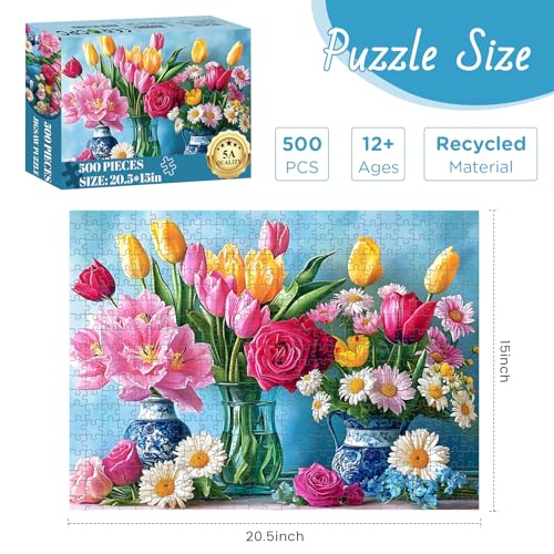 DAGIRT 500 Piece Puzzle for Adults Beautiful Flower Puzzles for Adults Senior Age 12 Tulip Rose Jigsaw Puzzles 500 Pieces Challenging Puzzle Perfect Game Nights for Family Friend 205 X 15 Inches - Image 5