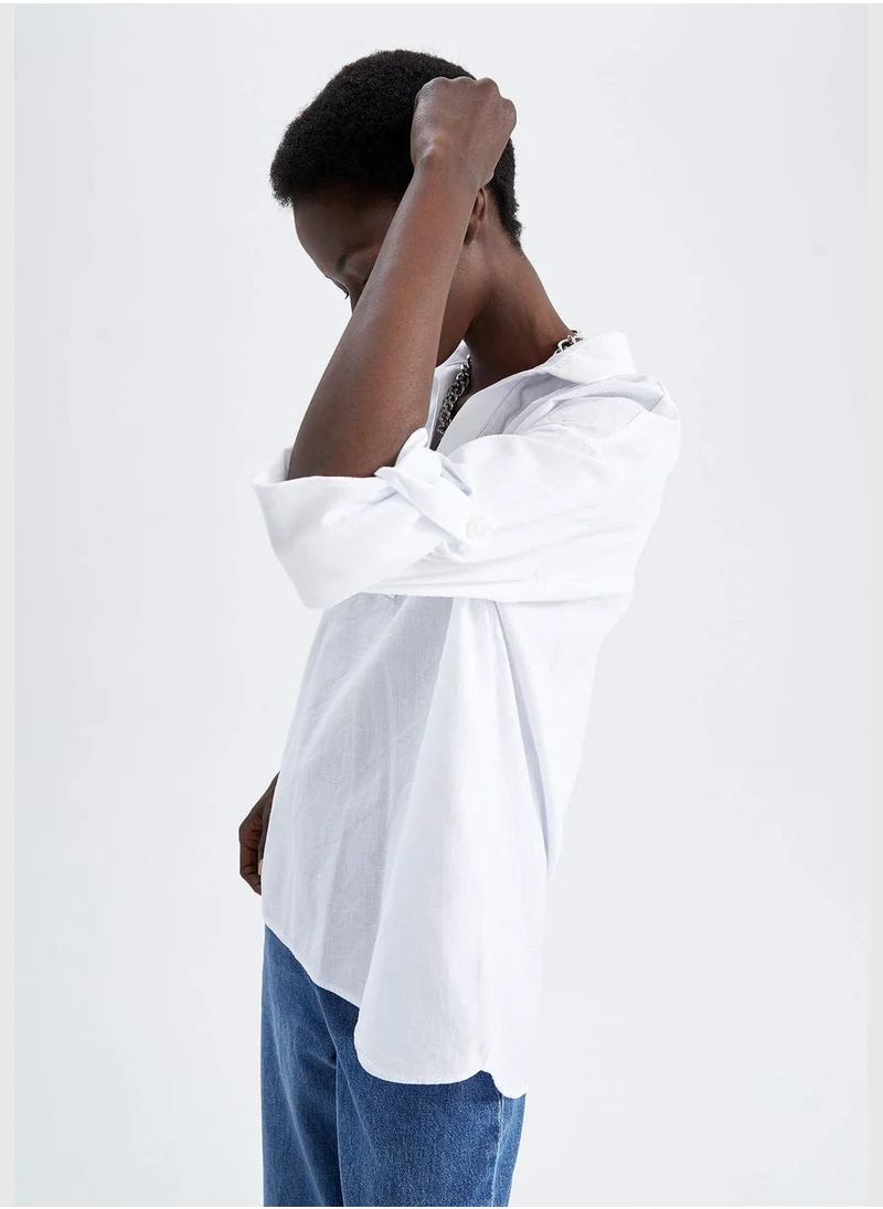DeFacto Loose Fit V-Neck Long Sleeve Shirt