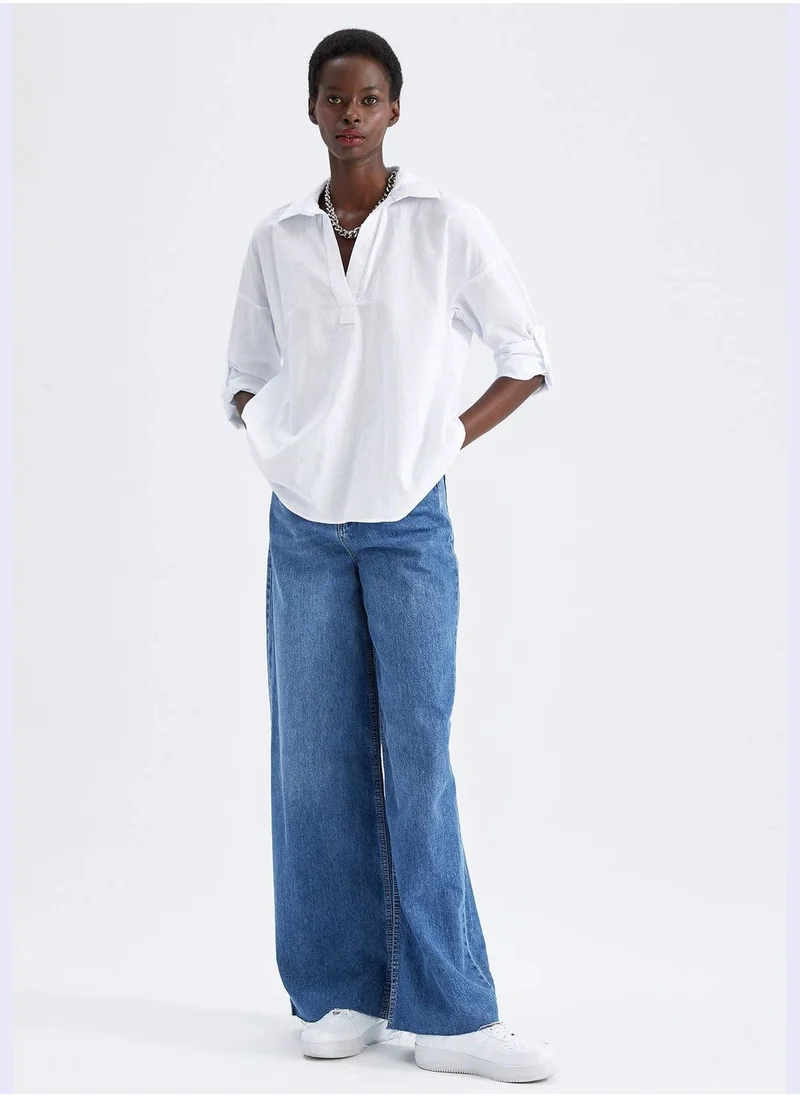 DeFacto Loose Fit V-Neck Long Sleeve Shirt
