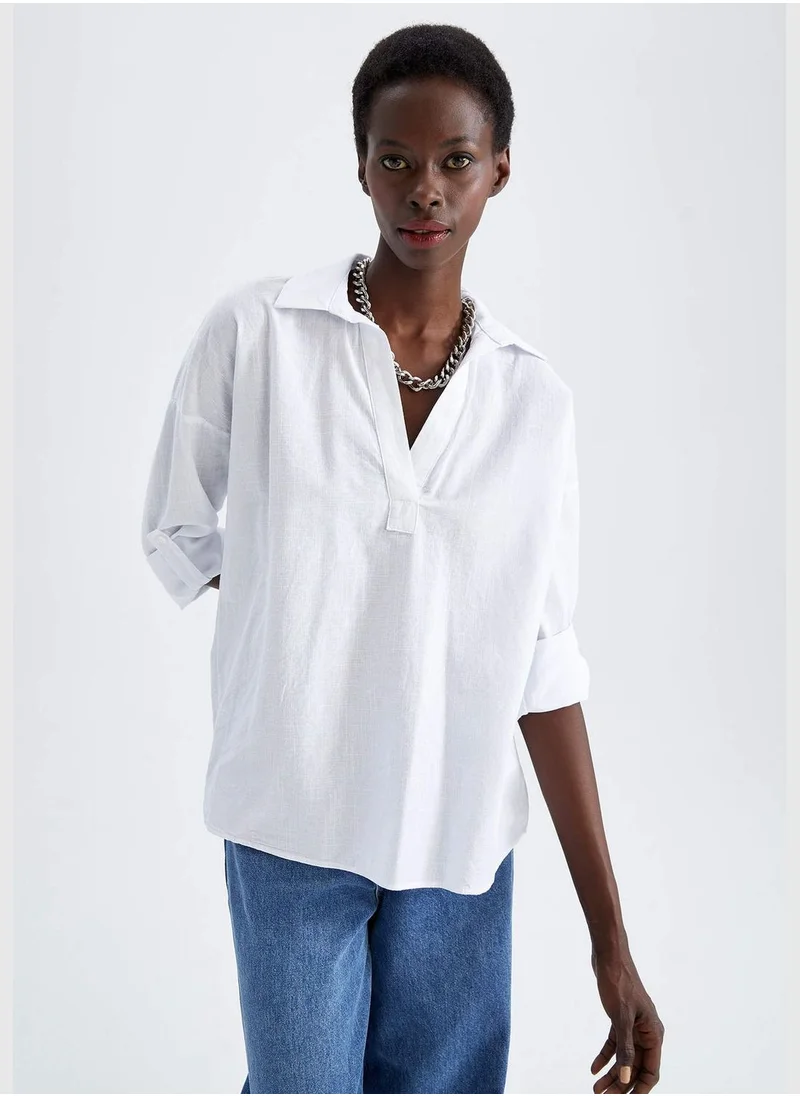 DeFacto Loose Fit V-Neck Long Sleeve Shirt
