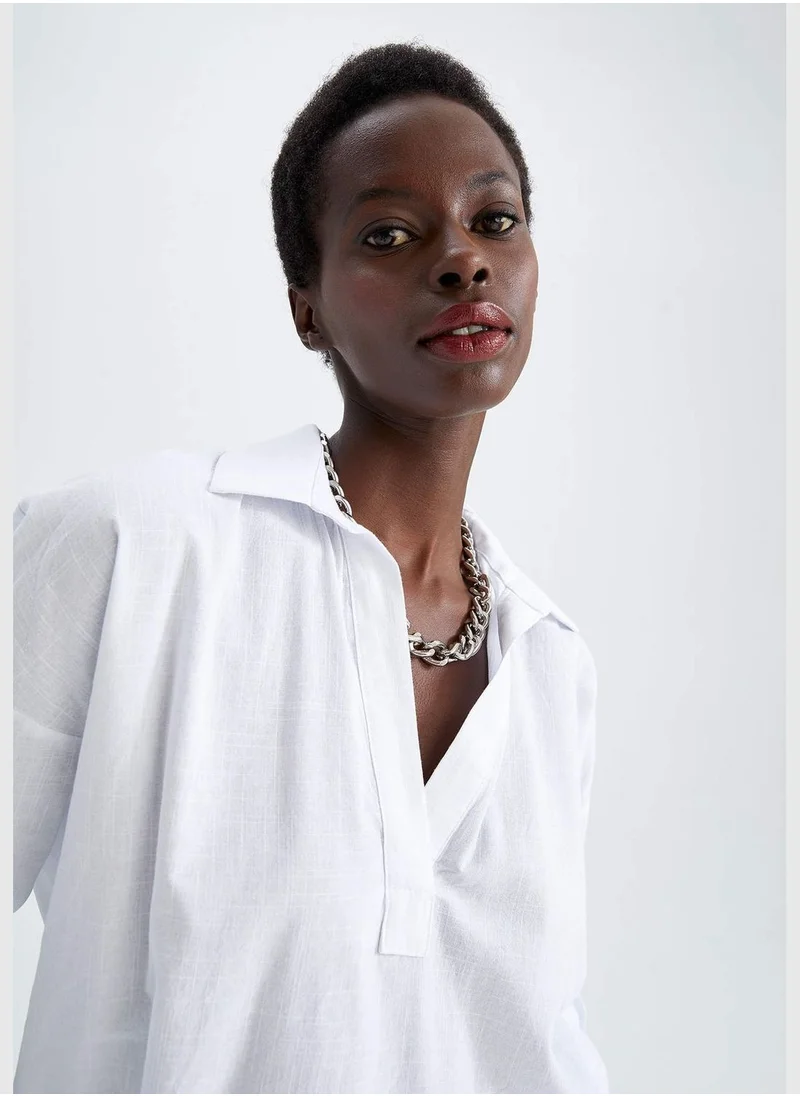 DeFacto Loose Fit V-Neck Long Sleeve Shirt