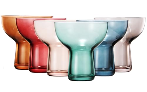 Khen Colored Vintage Art Deco Glasses - Martini, Margarita, Cocktail & Champagne Ribbed Glasses | Set of 6 | Cute Pastel Crystal Cocktails Glassware, Stemmed Glassware Gift - Margarita Coupe 10oz - Image 1