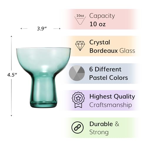 Khen Colored Vintage Art Deco Glasses - Martini, Margarita, Cocktail & Champagne Ribbed Glasses | Set of 6 | Cute Pastel Crystal Cocktails Glassware, Stemmed Glassware Gift - Margarita Coupe 10oz - Image 2