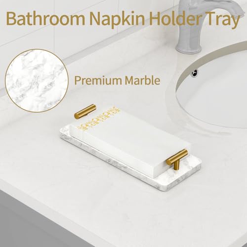 STWWO Napkin Holder for Bathroom Guest Towel Holder Tray for Bathroom Marble Guest Napkin Holders with Golden THandle Disposable Hand Towel Tray for Guest Room Table Kitchen - Image 3
