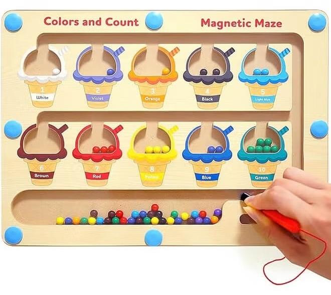 ELFSA Montessori Magnetic Educational Toy for Kids Ages 3 and Up - Color and Number Maze Board, Safe Wooden Game for Fine Motor Skills, Ideal Gift for Boys and Girls - Image 1
