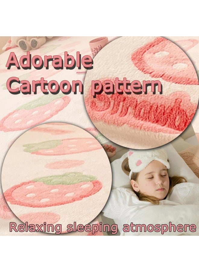 MorroMorn Fleece Fitted Sheet Twin XL Only, Super Soft Plush Bottom Sheet with 20" Deep Pocket, Kawaii Cute for Girls Kids Teen Dorm Back to School, No Pillowcases (Pink Strawberry, Twin XL Size) - Image 4