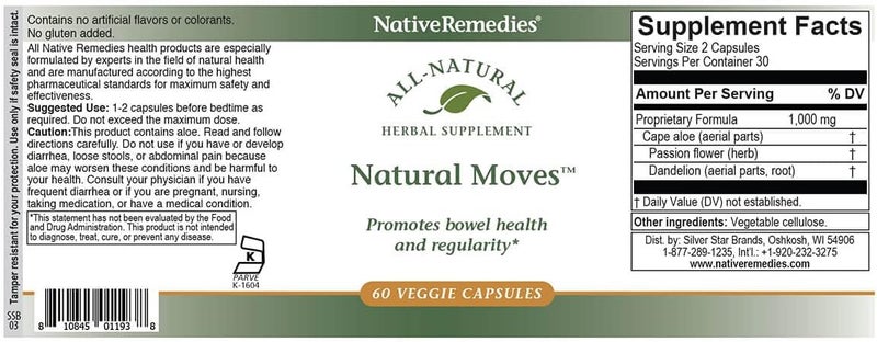 Native Remedies Natural Moves  All Natural Herbal Supplement Promotes Bowel Health and Regularity as Related to Constipation  60 Veggie Caps - Image 5