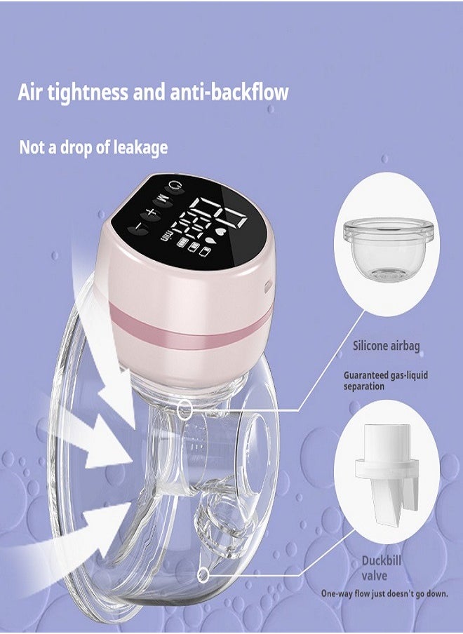 Wearable Electric Breast Pump, Low Noise and Hands-Free, 3 Modes and 9 Levels, Massage Mode, Memory Function, Rechargeable Single Milk Extractor, 24mm Flange, Portable, Painless, Lightweight Design, Pink