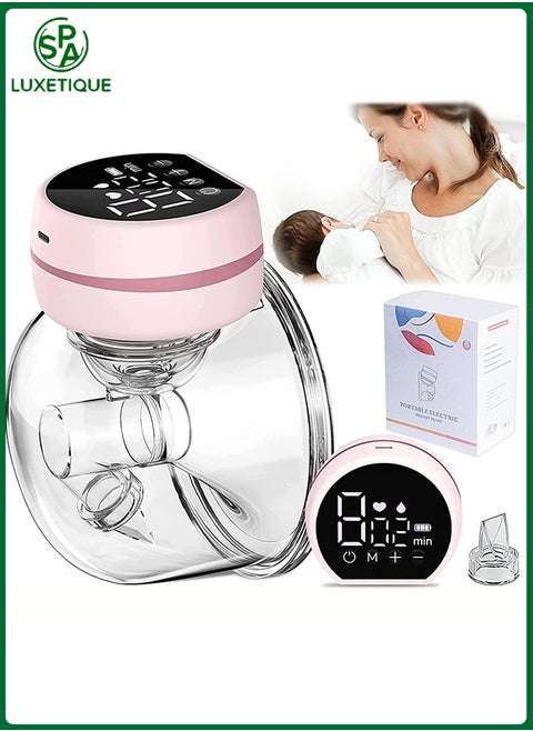 Wearable Electric Breast Pump, Low Noise and Hands-Free, 3 Modes and 9 Levels, Massage Mode, Memory Function, Rechargeable Single Milk Extractor, 24mm Flange, Portable, Painless, Lightweight Design, Pink