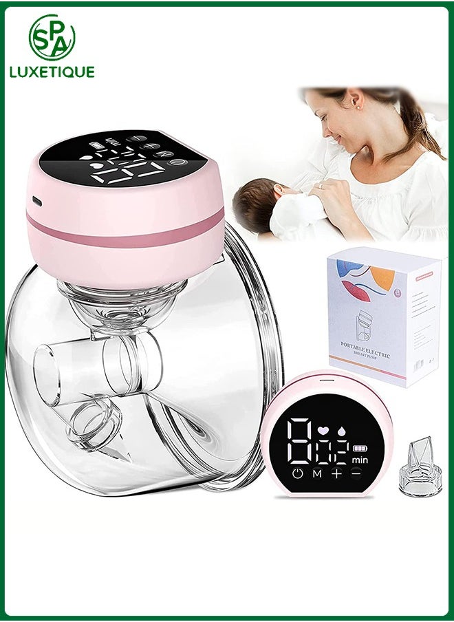 Wearable Electric Breast Pump, Low Noise and Hands-Free, 3 Modes and 9 Levels, Massage Mode, Memory Function, Rechargeable Single Milk Extractor, 24mm Flange, Portable, Painless, Lightweight Design, Pink