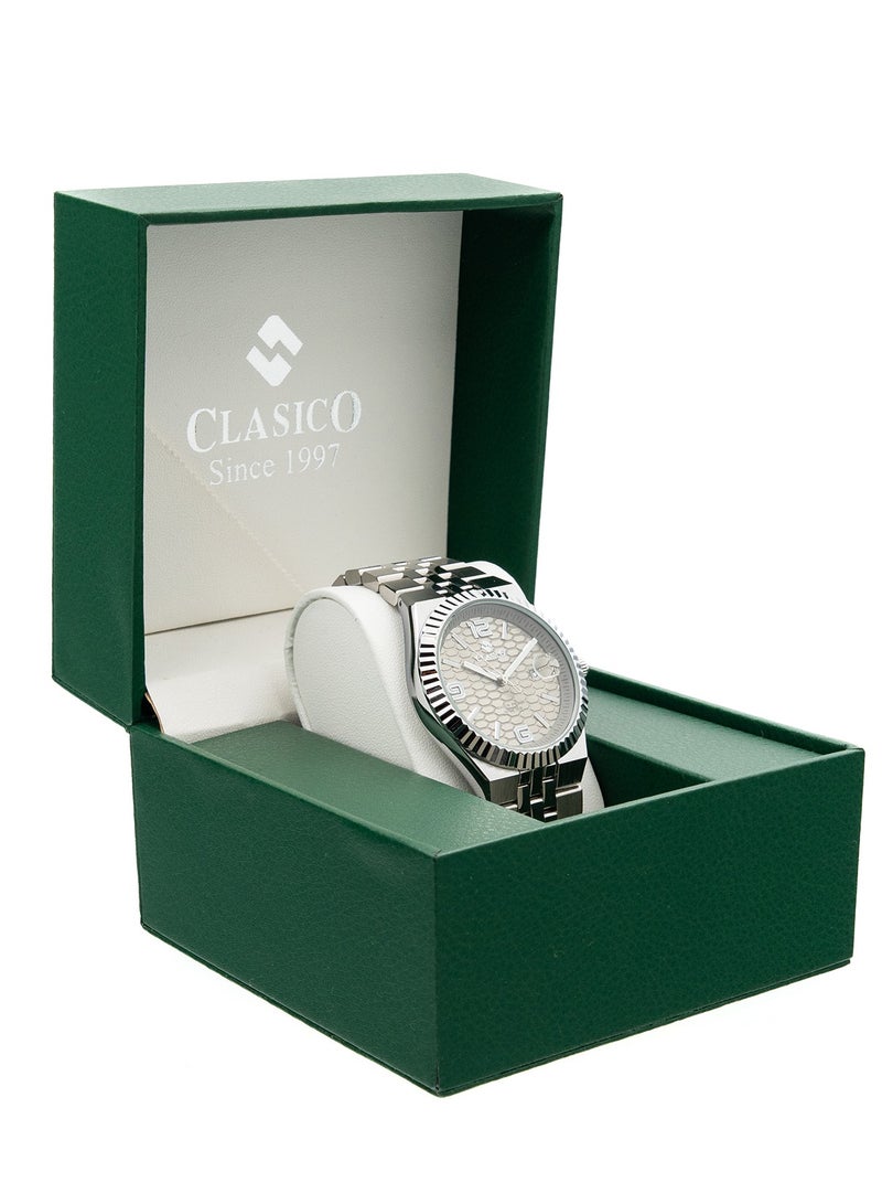 Clasico ساعة يد أنالوج من الفولاذ المقاوم للصدأ للرجال - قرص رمادي | مقاومة للماء حتى 10 أمتار | حزام معدني أنيق - Image 5