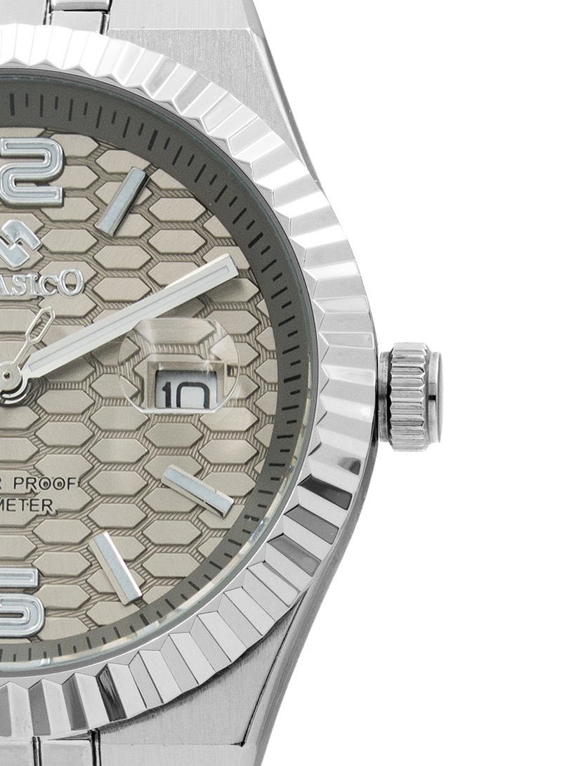 Clasico ساعة يد أنالوج من الفولاذ المقاوم للصدأ للرجال - قرص رمادي | مقاومة للماء حتى 10 أمتار | حزام معدني أنيق - Image 4