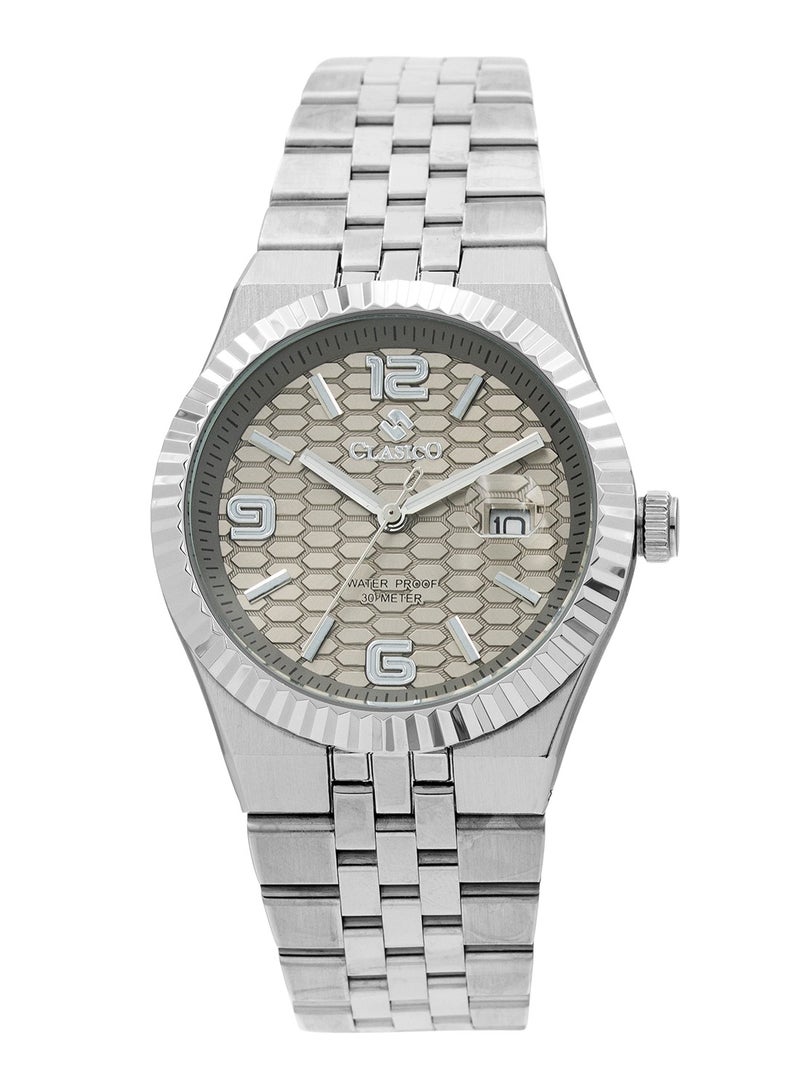 Clasico ساعة يد أنالوج من الفولاذ المقاوم للصدأ للرجال - قرص رمادي | مقاومة للماء حتى 10 أمتار | حزام معدني أنيق - Image 1