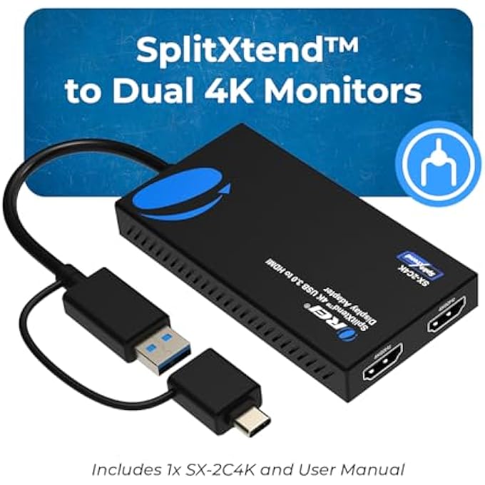rayihni موزع HDMI SPLITEXTEND 4K لعرض ممتد لشاشتين - عرض متعدد الشاشات 3 شاشات منفصلة - محول USB A و USB-C إلى HDMI 2.0، 4K@60HZ، برنامج تشغيل DISPLAYLINK لنظام MACOS، WINDOWS - Image 2