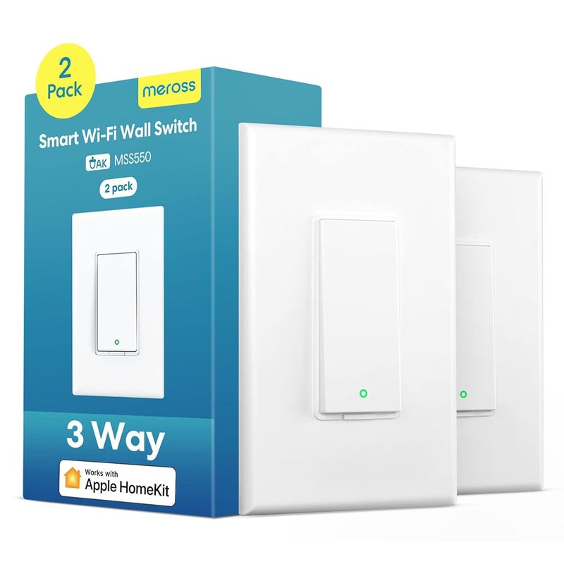 meross 3 Way Smart Switch, Smart Light Switch Supports Apple HomeKit, Siri, Alexa, Google Assistant & SmartThings, 2.4GHz WiFi Light Switch Neutral Wire Required, Remote Control Timer 2 Pack - Image 1