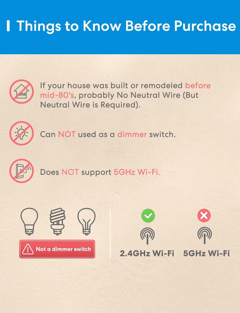 meross 3 Way Smart Switch, Smart Light Switch Supports Apple HomeKit, Siri, Alexa, Google Assistant & SmartThings, 2.4GHz WiFi Light Switch Neutral Wire Required, Remote Control Timer 2 Pack - Image 2