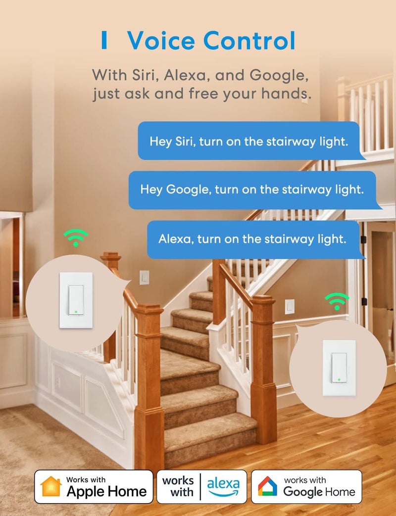 meross 3 Way Smart Switch, Smart Light Switch Supports Apple HomeKit, Siri, Alexa, Google Assistant & SmartThings, 2.4GHz WiFi Light Switch Neutral Wire Required, Remote Control Timer 2 Pack - Image 4