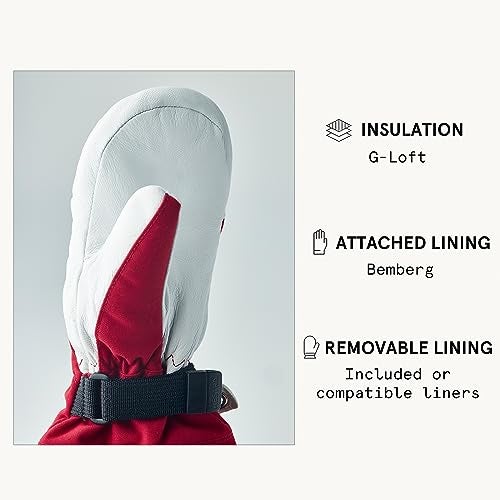 Hestra Army Leather Heli Ski Junior - Waterproof, Insulated Classic Leather Snow Mitten for Winter, Skiing, Playing in The Snow for Kids and Youth, Red, 4 - Image 5