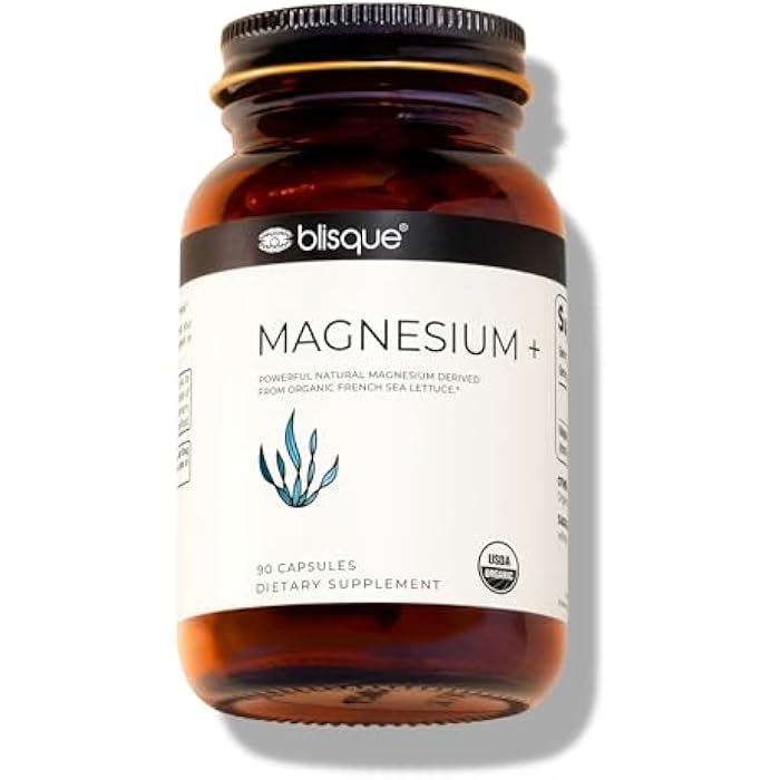 Blisque - Magnesium Support Supplement | for Bone, Joint, Muscle, Heart, and Nerve Health | from Organic French Sea Lettuce | Vegan and Non-GMO | 90 Capsules - Image 1