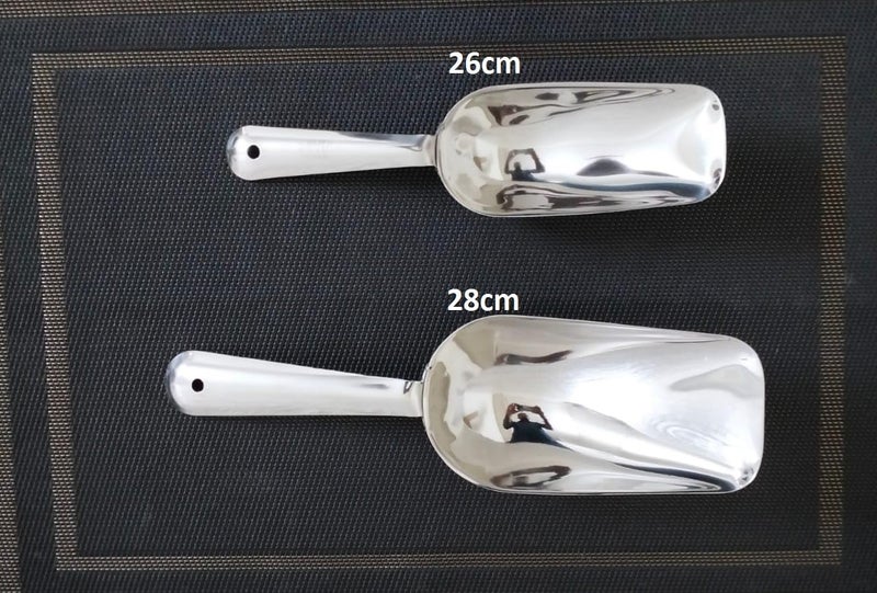 LDG WARE Stainless Steel Aata Scoop Spoon | Grocery Flour Grain Dry Foods Candy Spice Scoop | Heavy Duty Steel Atta Scoops (Silver) (26 * 7.5 * 3cm/28 * 10 * 3.5cm) - Image 2