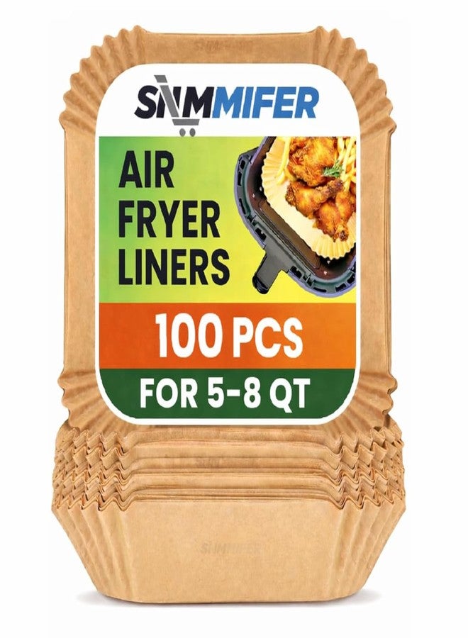 SNMMIFER بطانات SNMMIFER للاستخدام مرة واحدة، مربعة الشكل 8 بوصة، مصنوعة من ورق زبدة غير مبيض، غير لاصقة ومقاومة للماء، لسلة قلاية هوائية سعة 5-8 كوارت، 100 قطعة - Image 1