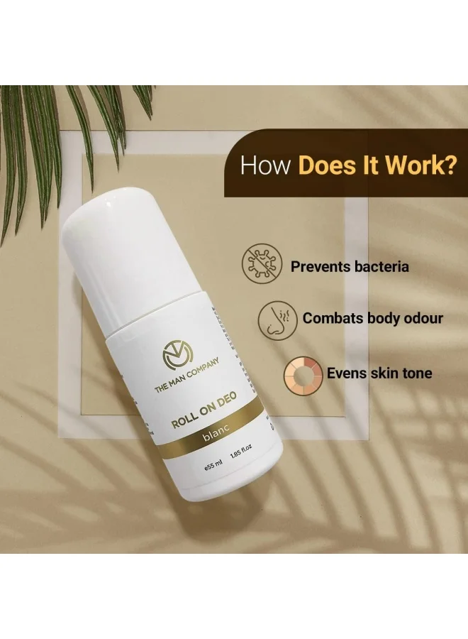 The Man Company Deodrant Roll on for Men - Blanc | Premium Fragrance with 24-Hour Freshness | Removes Body Odour | Compact & Easy-To-Use | Prevents Bacteria - 55ml