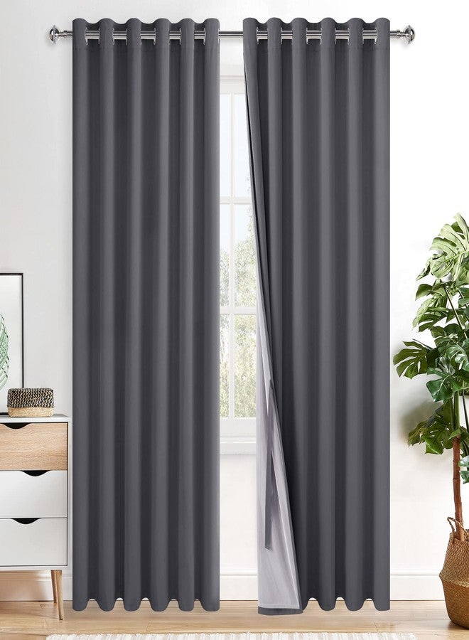 XWZO Dark Grey Blackout Curtains 84 Inches Long with Tiebacks- Full Light Blocking & Energy Efficiency Window Draperies Grommet Top with Black Liner for Bedroom/Living Room, W70 x L84, Set of 2 - Image 1