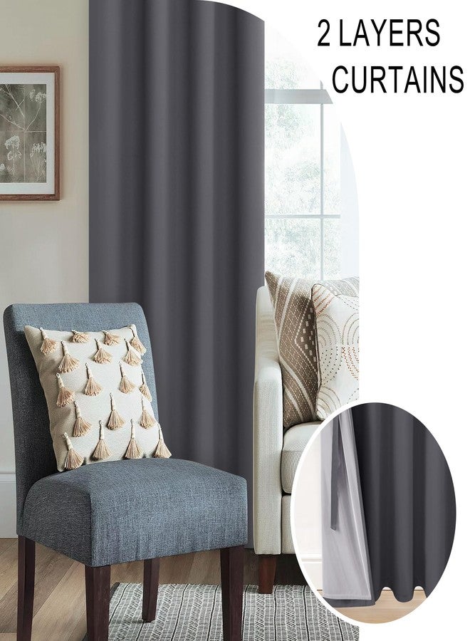 XWZO Dark Grey Blackout Curtains 84 Inches Long with Tiebacks- Full Light Blocking & Energy Efficiency Window Draperies Grommet Top with Black Liner for Bedroom/Living Room, W70 x L84, Set of 2 - Image 5