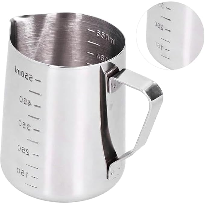 ECVV Stainless Steel Milk Frothing Pitcher 550Ml Coffee Frother Jug For Latte Art Cappuccino Espresso Steaming Milk Cup Barista Tools  Silver - Image 5