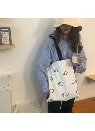 Cloud Pattern Canvas Shoulder Bag Polka Dot Student Satchel Fashion Simple Urban Style Large Size Printed Crossbody Bag White clouds - pzsku/Z73759C19B9C511E7DD9CZ/45/1746215972/43565bfb-6ca3-4682-a354-ffc2078963fb