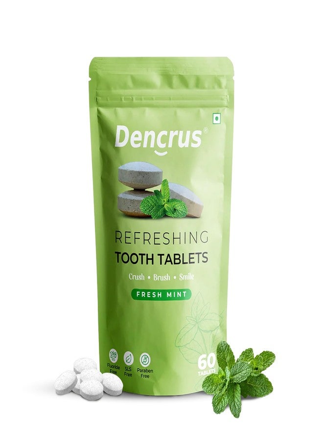 DENCRUS Refreshing Tooth Tablets (Pack of 1, 60 Tablets) | Natural Teeth Whitening | Cavity Protection & Anti-Plaque | Travel-Friendly & Eco-Friendly Toothpaste Tablets | Complete Oral Care | 100% Natural - Refreshing Mint Flavor - Image 1