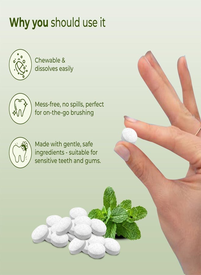 DENCRUS Refreshing Tooth Tablets (Pack of 1, 60 Tablets) | Natural Teeth Whitening | Cavity Protection & Anti-Plaque | Travel-Friendly & Eco-Friendly Toothpaste Tablets | Complete Oral Care | 100% Natural - Refreshing Mint Flavor - Image 3
