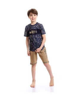 REDCOTTON Boys Bi-Tone Patterned Tee & Cotton Shorts Pajama Set  - Image 1