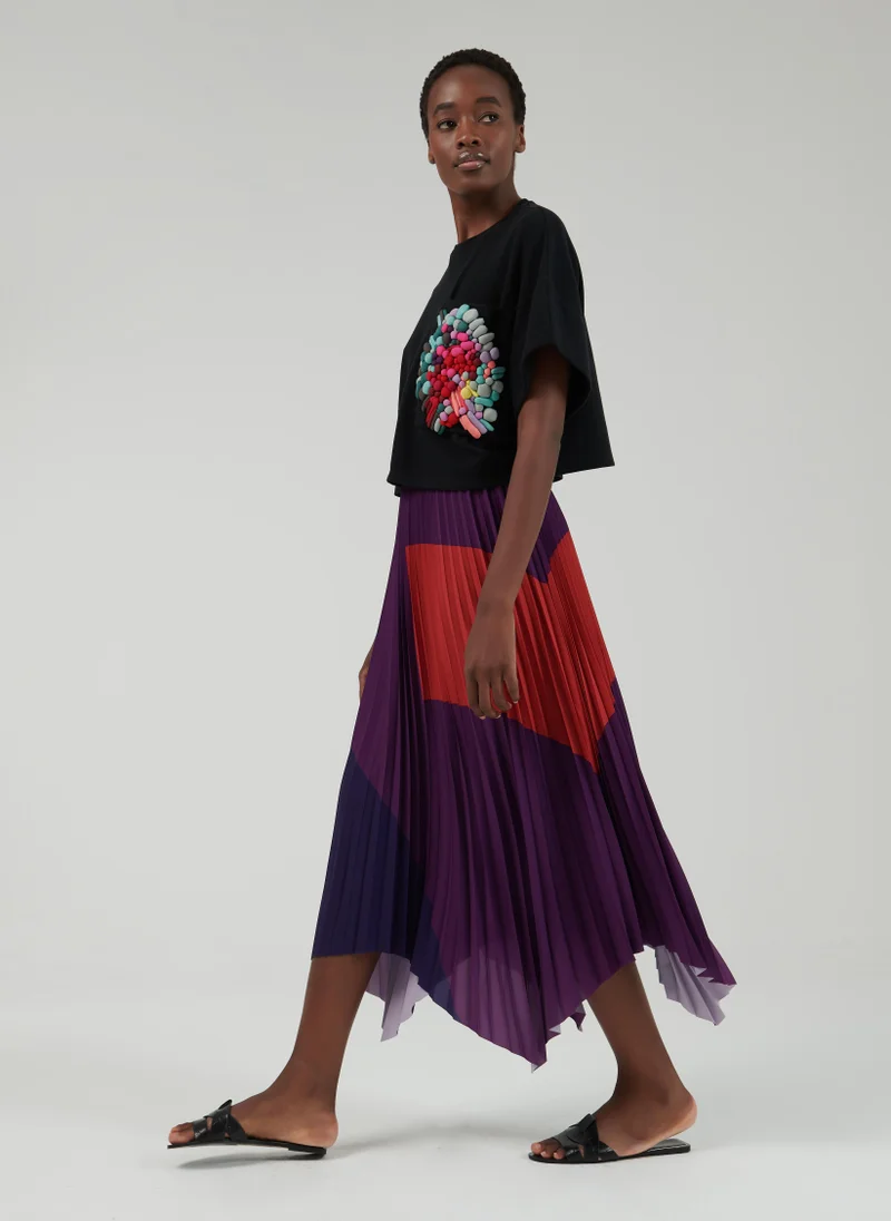 Leem  Color-Block Pleated Skirt for Women | Best Price UAE