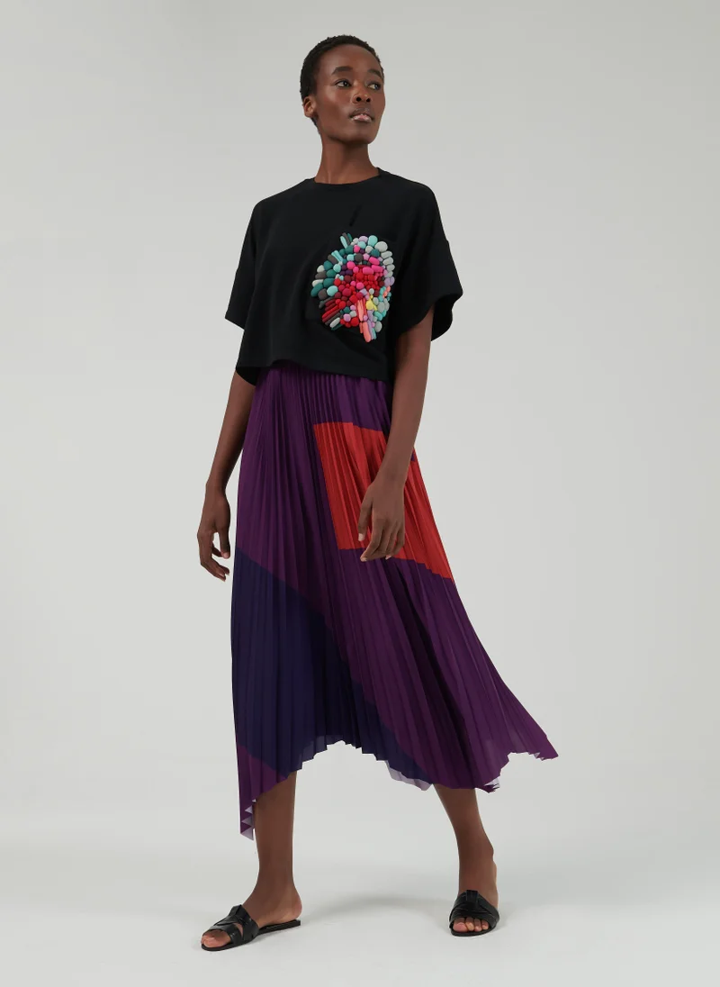 leem Color-Block Pleated Skirt