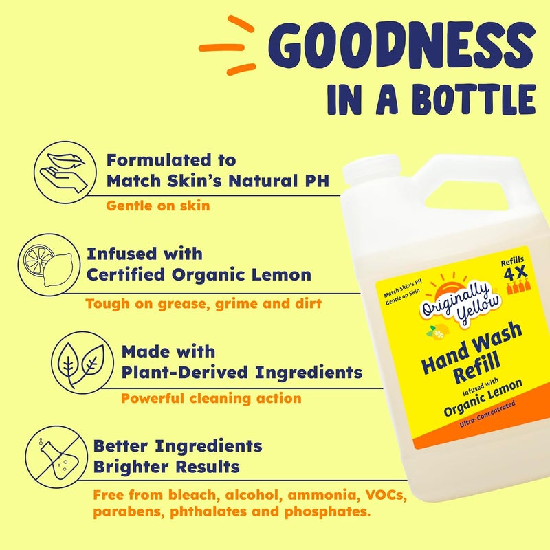 Originally Yellow Plant-Based Hand Soap All Natural Infused with Organic Lemon | Gentle Natural Hand Soap | Pet & Baby-Safe Soap 1.89L (1 Pack), Lemon - Image 2