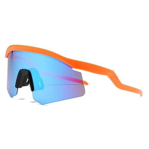 Dervin Non Polarized Oversized Sports Sunglasses for Men Women, Outdoor Cricket Cycling Hiking Fishing Sunglasses (Orange-Blue Mirror) - Image 1