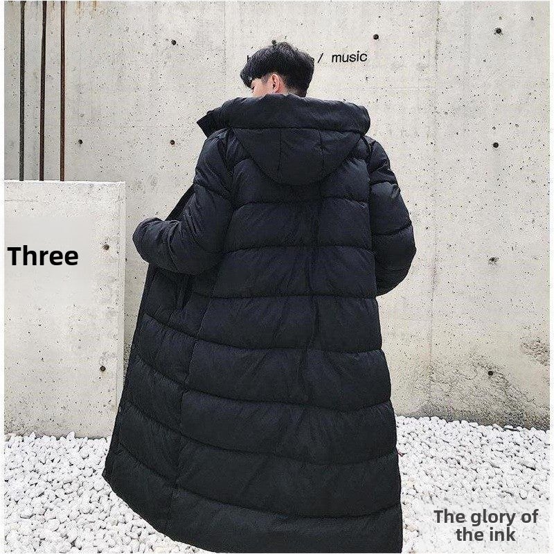Mens Korean Long Padded Overcoat Winter Thick Hooded Loose Trendy Jacket Socks - Image 4