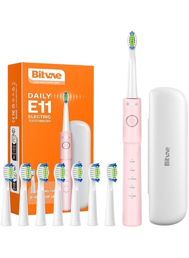 فرشاة أسنان كهربائيةE11 طراز BV-E11 مع 8 رؤوس بديلة و مقبضH4، لون وردي