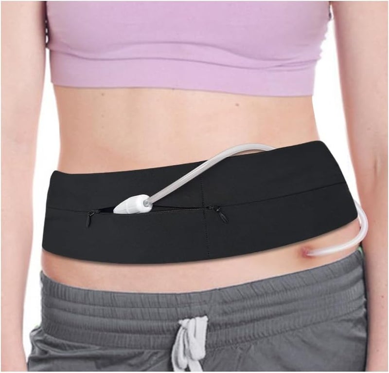 Zelen Peritoneal Dialysis Belt G Tube Holder PD Catheter Holder Accessories Gastrostomy Catheter Covers Pouch for G J Feeding Tube for Adults Abdominal Dialysis for Men Women (Black) - Image 1