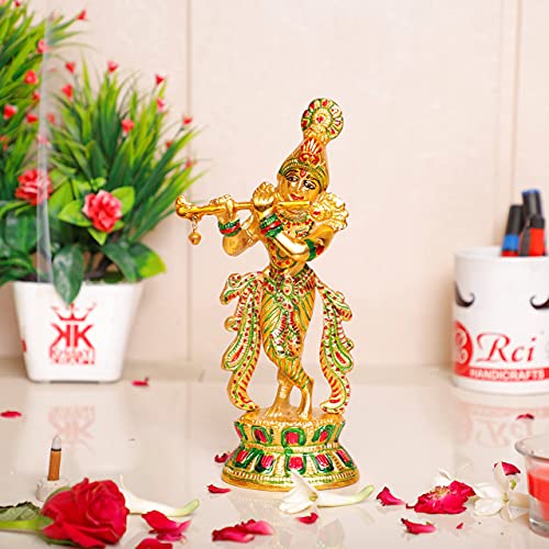 KridayKraft Lord Krishna Metal Statue,Krishna Idol Murti Playing Flute for Temple Pooja,Decor Your Home,Office & Showpiece Figurines Gift Article,Religious Idol... - Image 1