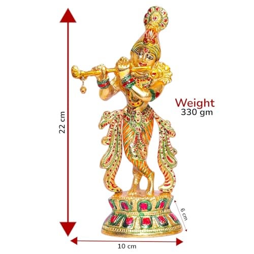 KridayKraft Lord Krishna Metal Statue,Krishna Idol Murti Playing Flute for Temple Pooja,Decor Your Home,Office & Showpiece Figurines Gift Article,Religious Idol... - Image 3