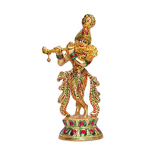 KridayKraft Lord Krishna Metal Statue,Krishna Idol Murti Playing Flute for Temple Pooja,Decor Your Home,Office & Showpiece Figurines Gift Article,Religious Idol... - Image 2