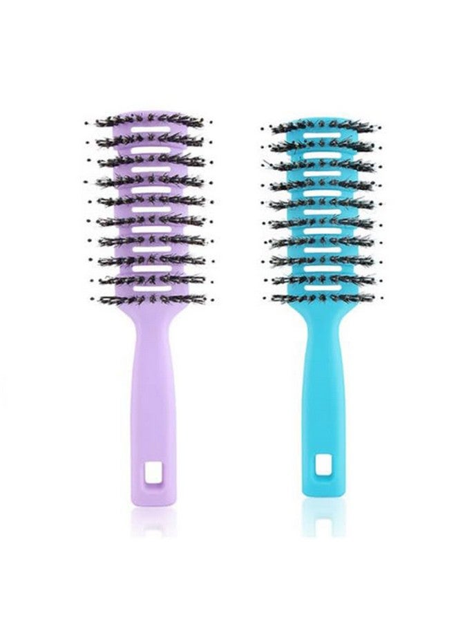 Hearts Hair Brush|Flexible Bristles Brush|Hair Brush With Paddle|Straightens & Detangles Hair Brush|Suitable For All Hair Types|Hair Brush Styling Hair|Round Vented|Set Of 2|Blue & Purple - Image 2