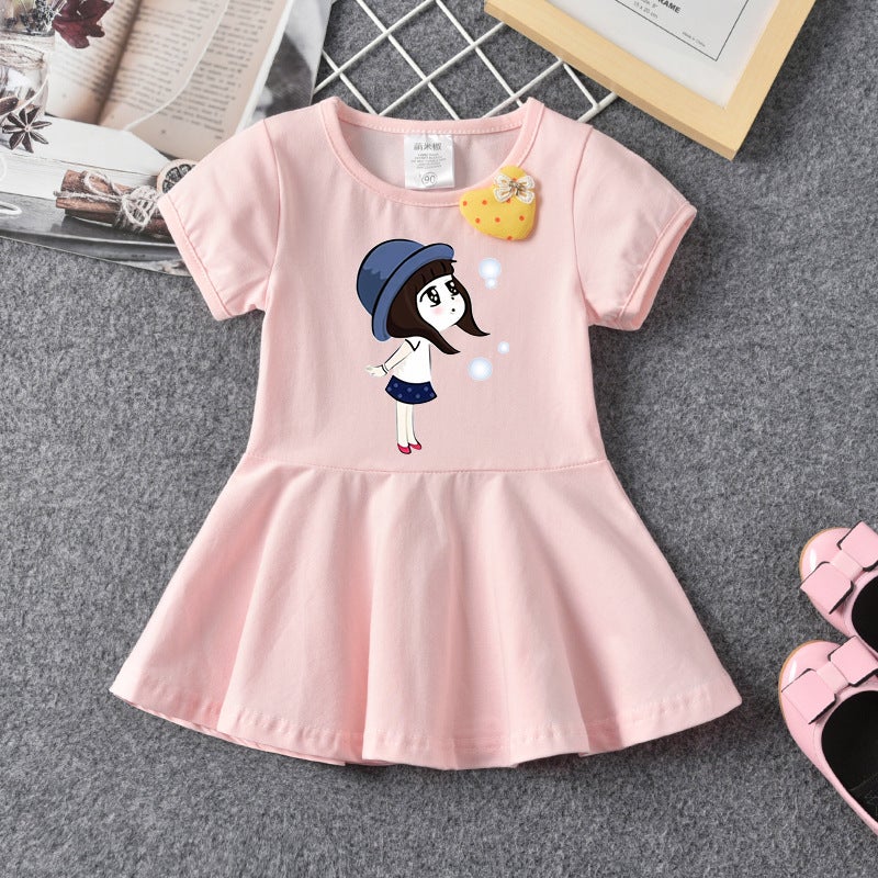 Girls Summer Dress 2023 New Casual Children'S Short-Sleeved Printed Dress Baby Trendy Princess Dress - Image 3