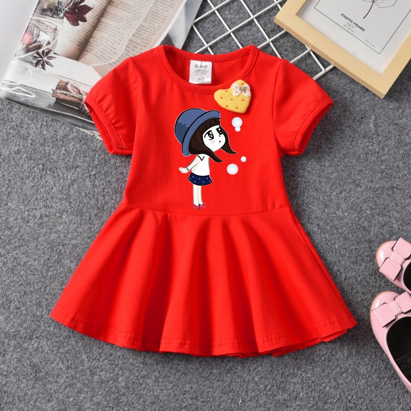 Girls Summer Dress 2023 New Casual Children'S Short-Sleeved Printed Dress Baby Trendy Princess Dress - Image 2