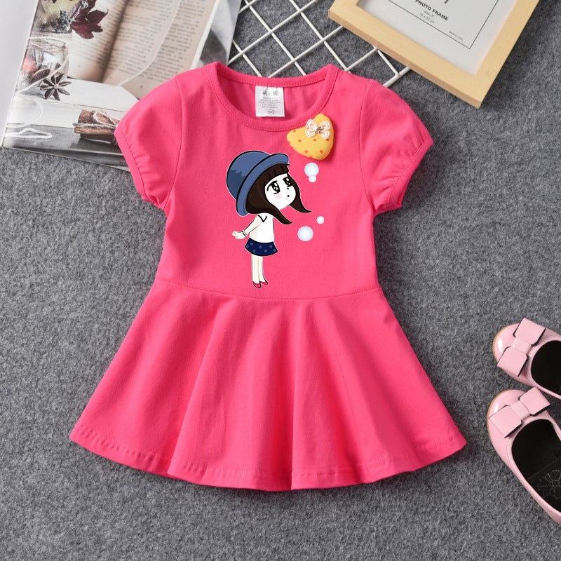 Girls Summer Dress 2023 New Casual Children'S Short-Sleeved Printed Dress Baby Trendy Princess Dress - Image 5