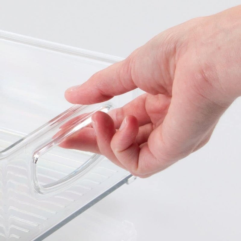 m-design Small Plastic Baby Nursery and Food Organizer -Storage Holder Bin with Handles for Closet, Cupboard, Cabinet, Drawers, Shelves - Holds Canned Food, Bottles, Formula - Ligne Collection, Clear - Image 3